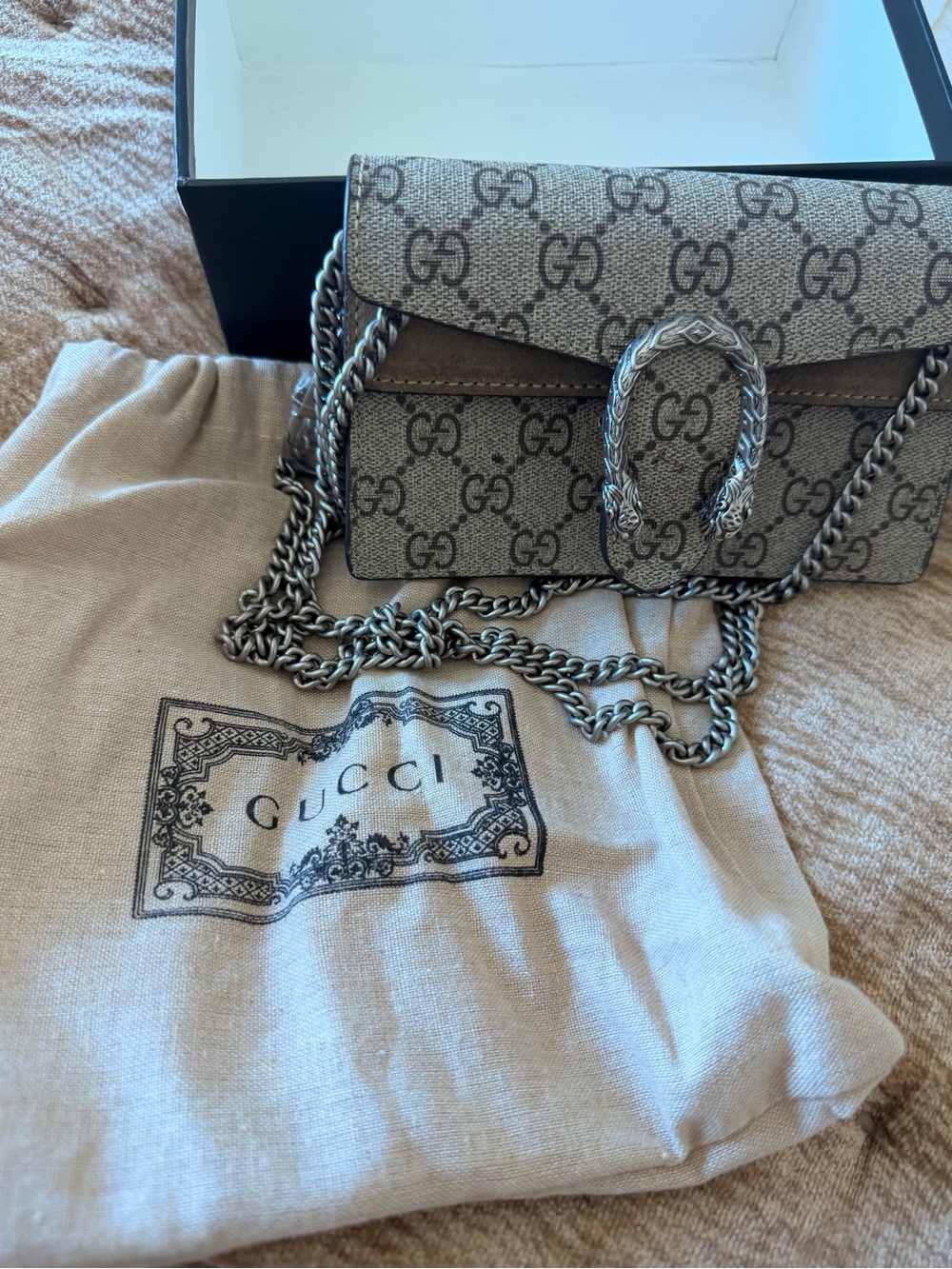 Gucci Brown GG Supreme Dionysus Shoulder Bag with Silver Hardware